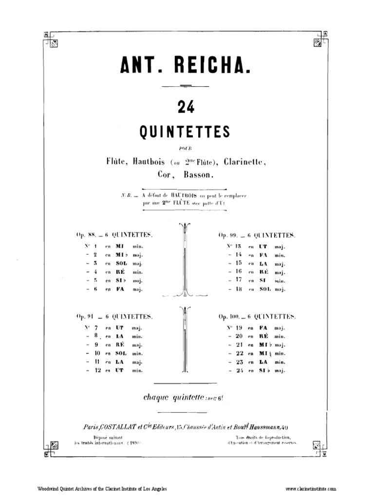 Institute) Reicha, Anton Quintet, Op. 91, No 4 PDF