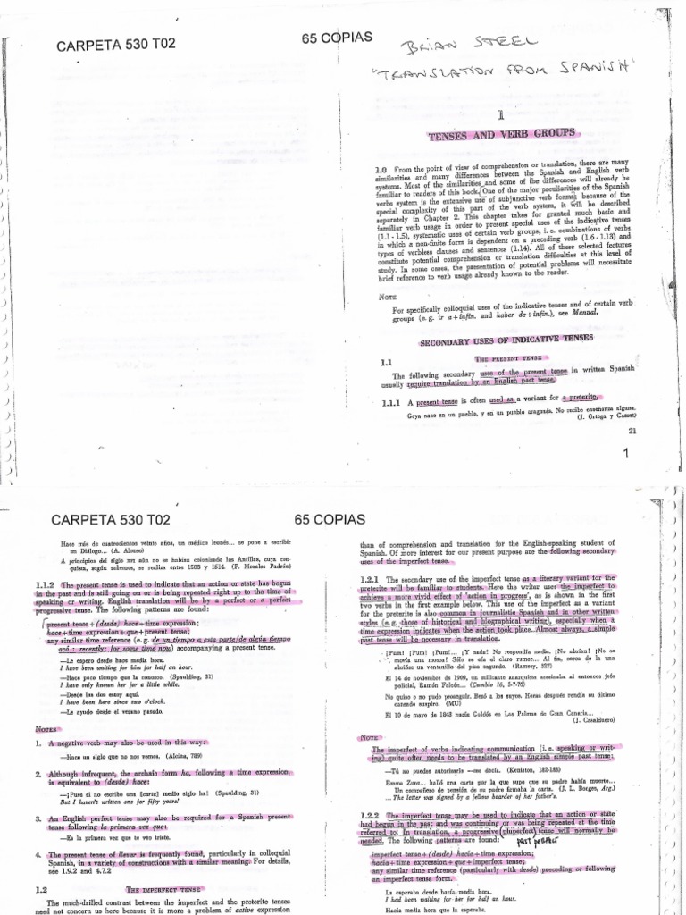 Translation From Spanish Brian Steel Tenses and Verb Groups PDF