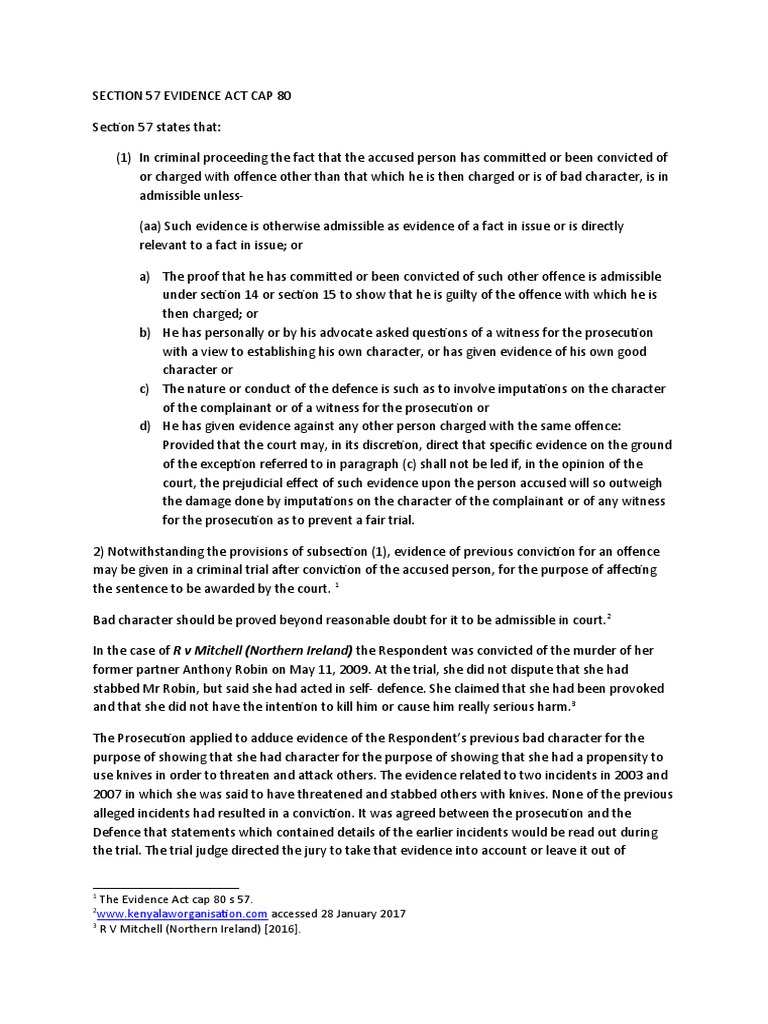 Section 57 of Kenya's Evidence Act | PDF | Evidence (Law) | Burden Of ...