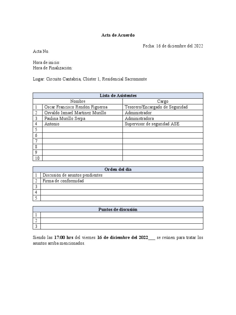 Formato de Acta de Acuerdo | PDF