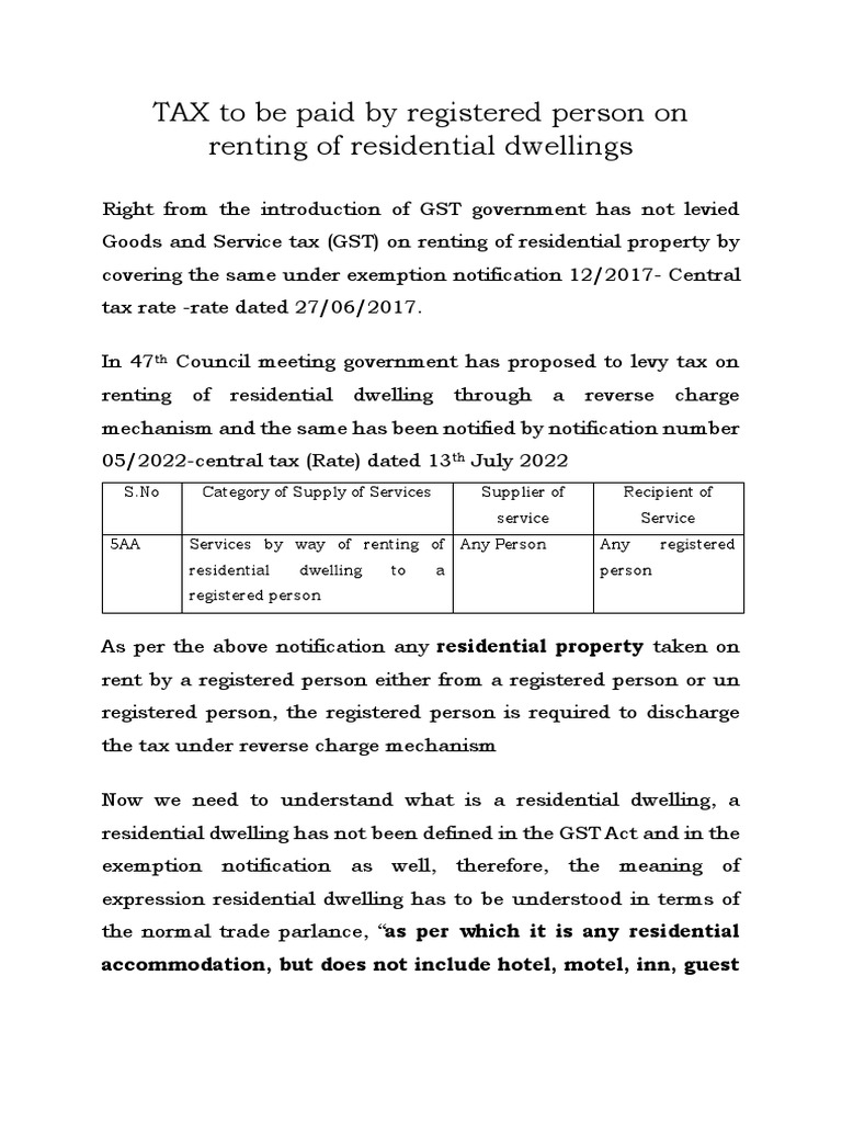 RCM on Renting Residential Dwellings | PDF | Taxes | Public Finance
