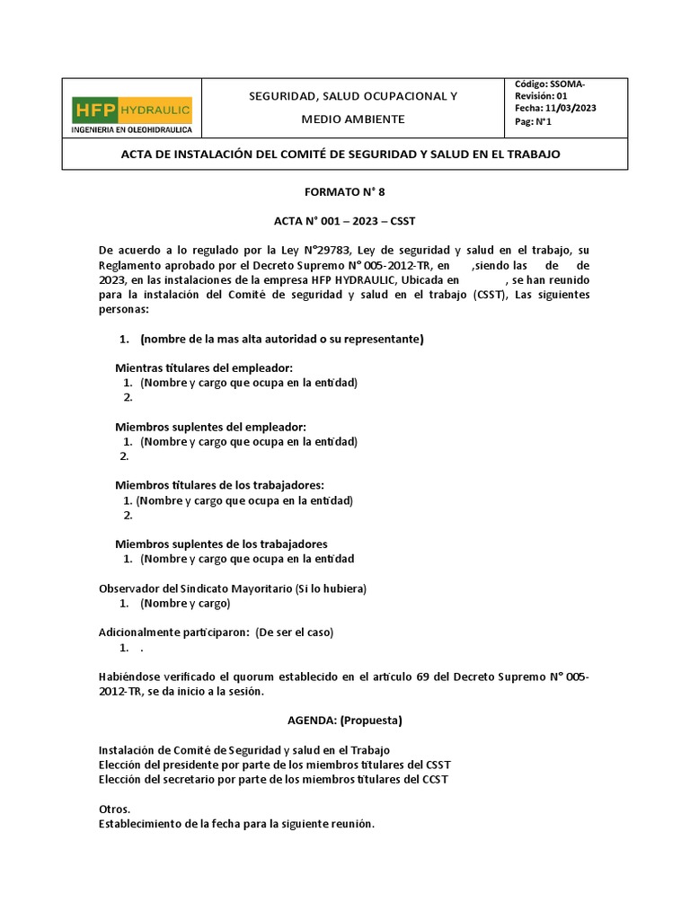 1.9 Acta de Instalación Del Comité de Seguridad y Salud en El Trabajo | PDF