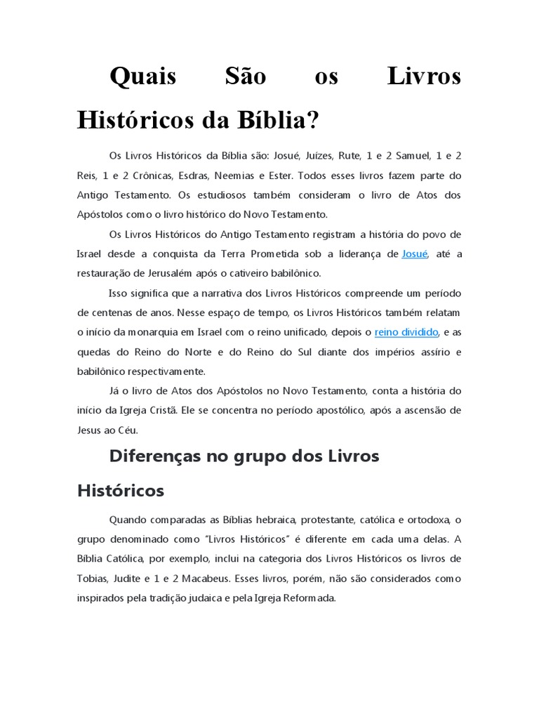 Quais São Os Livros Históricos Da Bíblia | PDF | Antigo Testamento ...