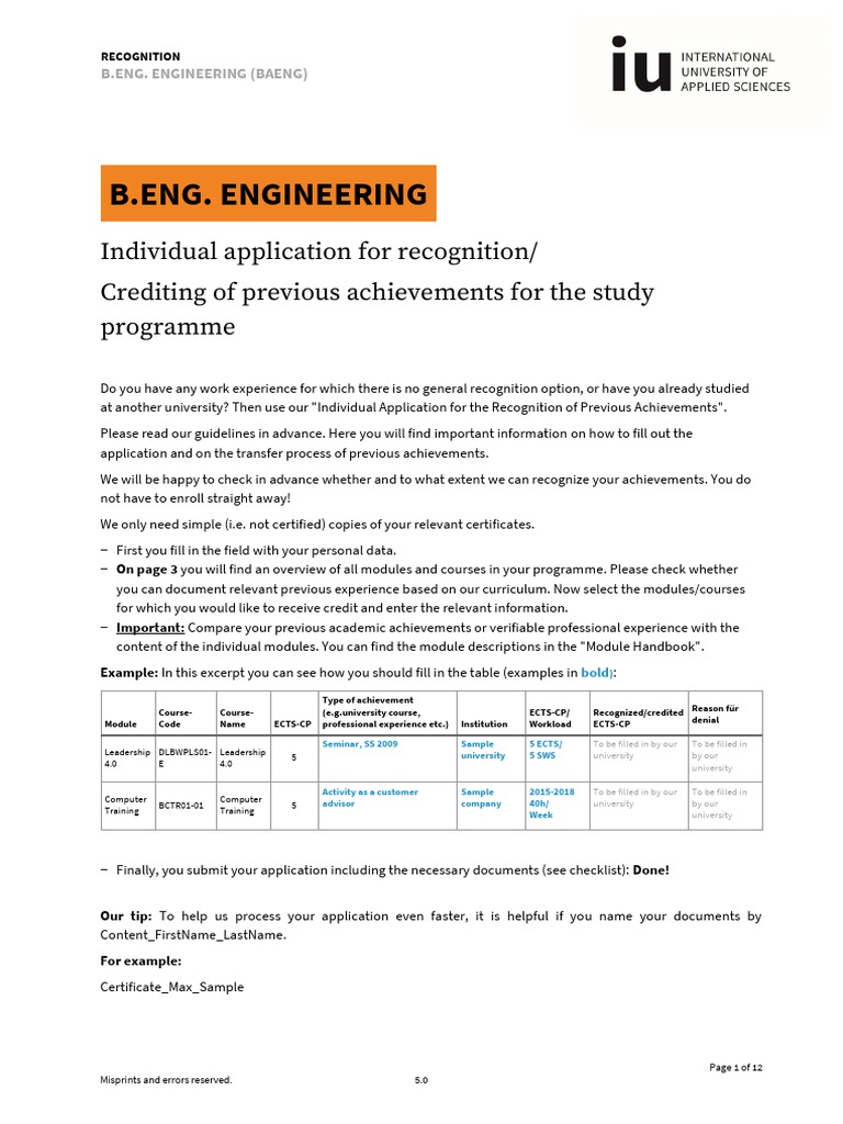 Individual Application for Engineering Credit | PDF | Statistics ...