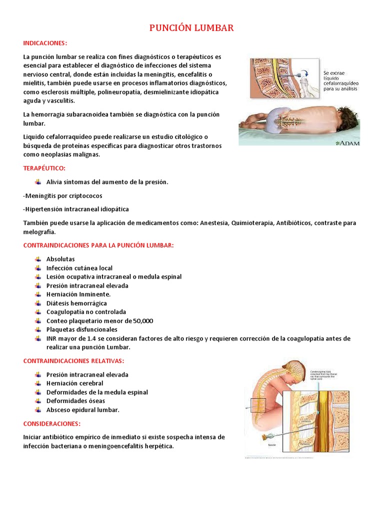 Indicaciones Y Contraindicaciones De Punci n Lumbar PDF 