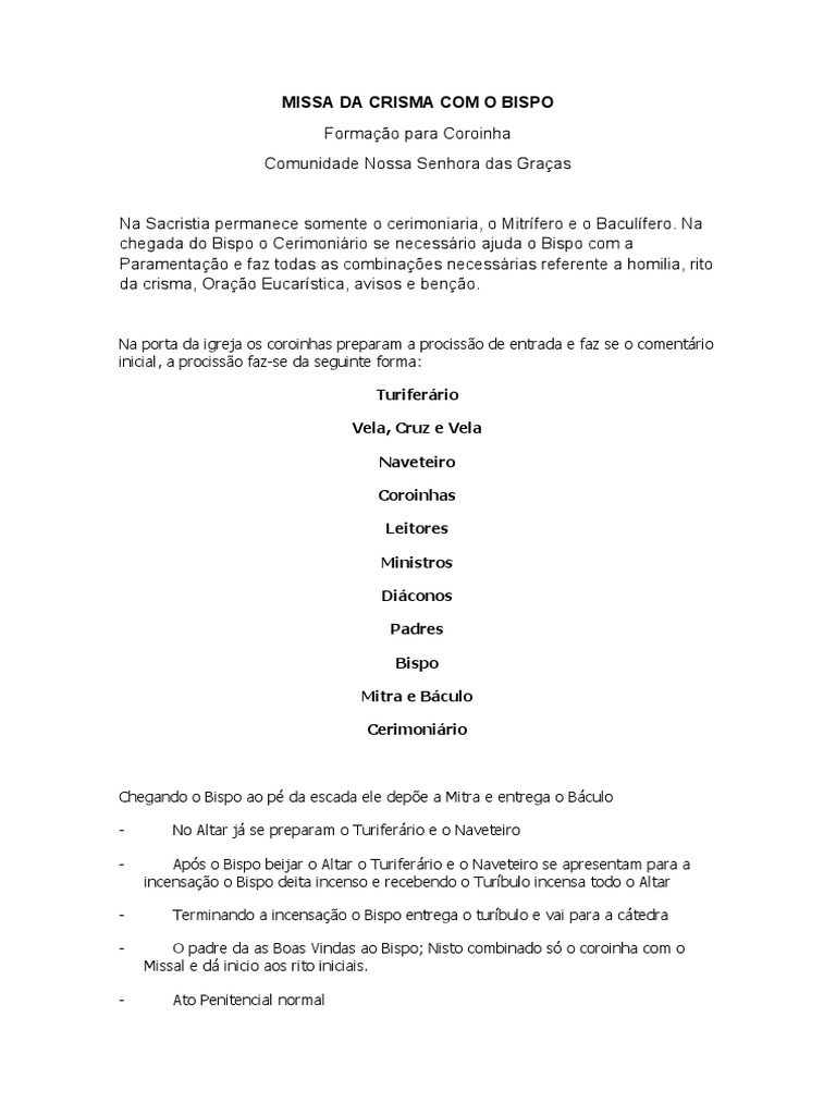Missa Da Crisma Com O Bispo PDF Missa liturgia Adora o E 