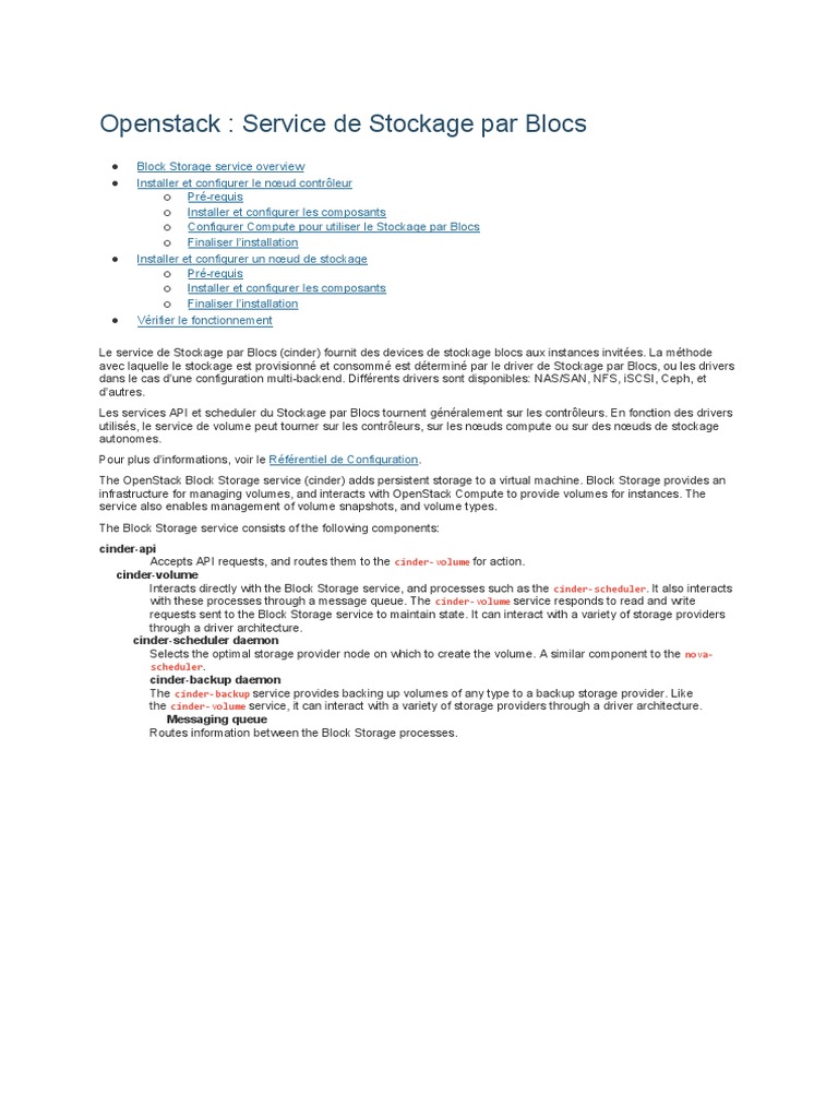 Guide d'installation de Cinder OpenStack | PDF | OpenStack | Système d ...