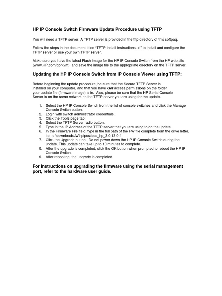Hp ip console switch firmware update procedure pdf