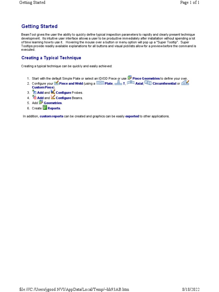 BeamTool User Guide: Getting Started | PDF | Menu (Computing) | Page Layout