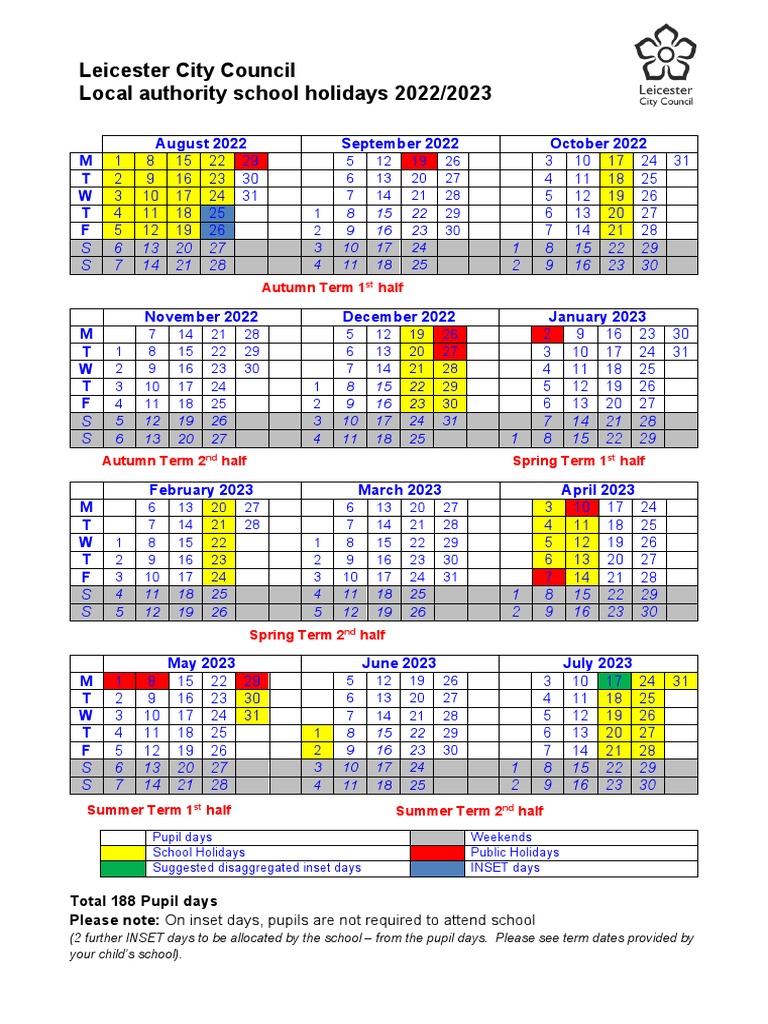 Leicester City Council School Term and Holiday Dates 2022 23 Print