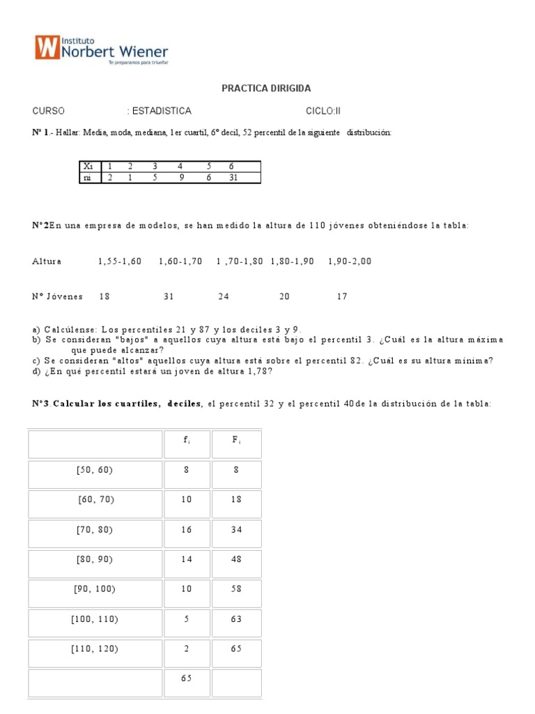 Practica de Cuartiles Deciles Percentiles