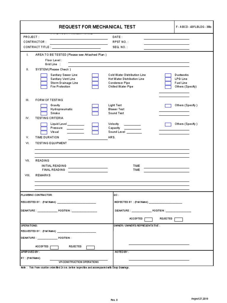 Mechanical Testing Request Form | PDF | Equipment | Energy Technology