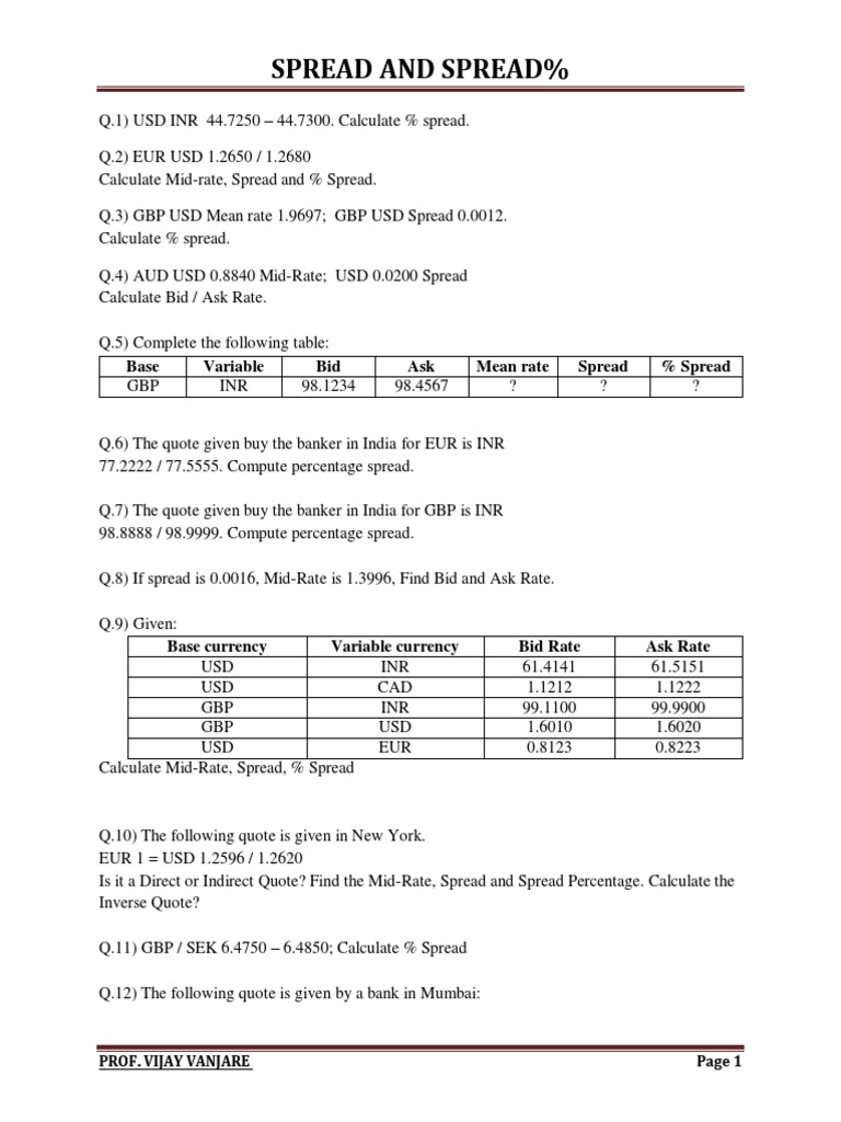 Calculating Foreign Exchange Rates MidRates, Spreads, and Percentage Spreads PDF