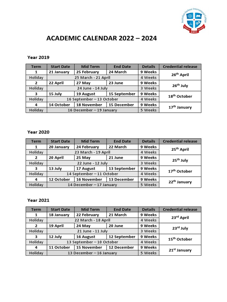 Academic Calendar 2022 - 2024 PDF | PDF | Military Operations