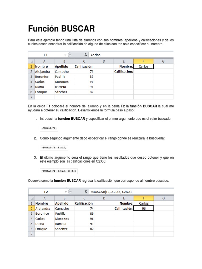 Ejemplos de funciones BUSCAR en Excel | PDF | Microsoft Excel | Informática