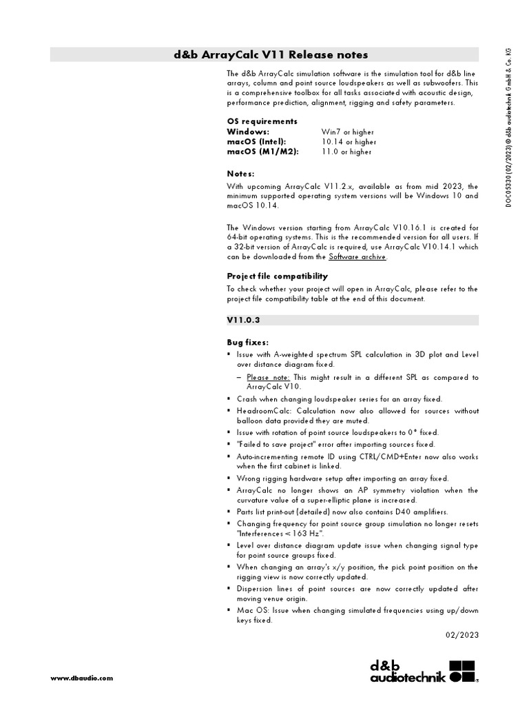 Dbaudio Release Notes Arraycalc v11.0.3 en | PDF | Computing | Computer ...