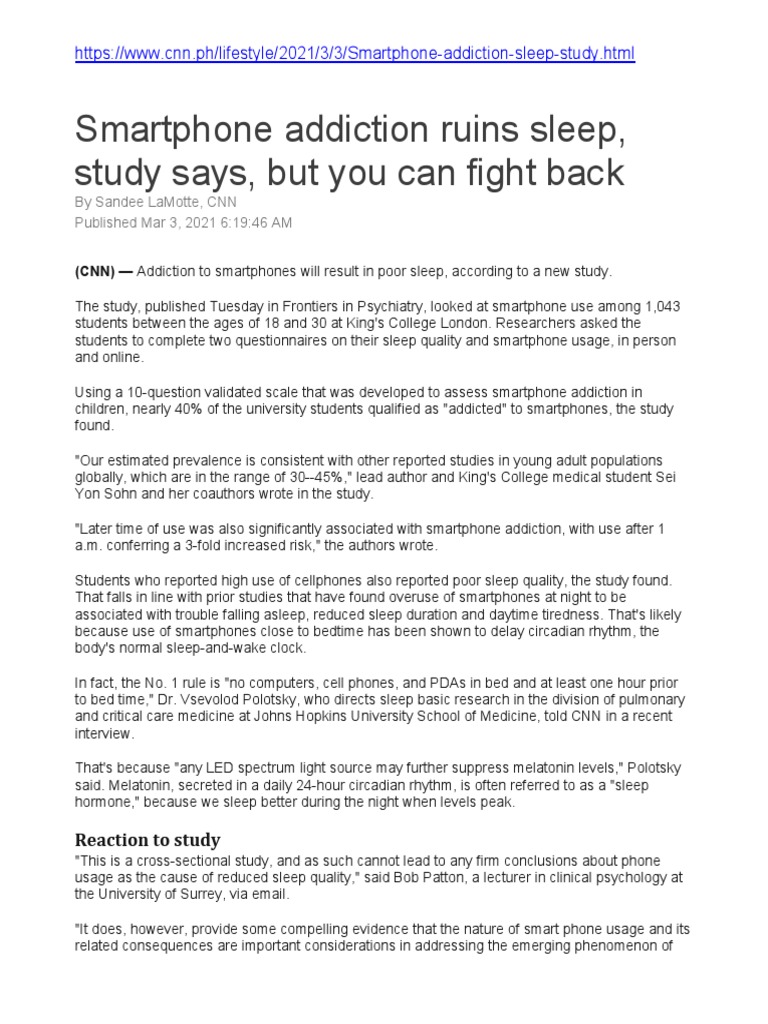 Smartphone Addiction Impacts Sleep Quality | PDF | Sleep | Mobile Phones