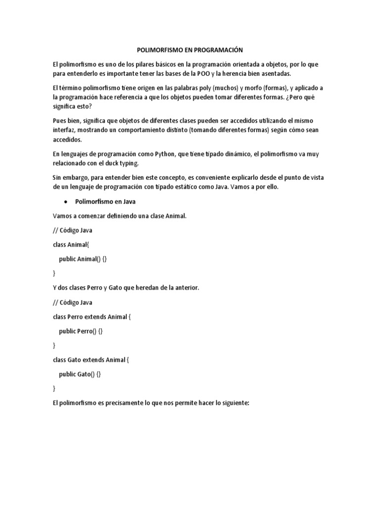 Polimorfismo en Programación | PDF | Objeto (informática) | Java ...