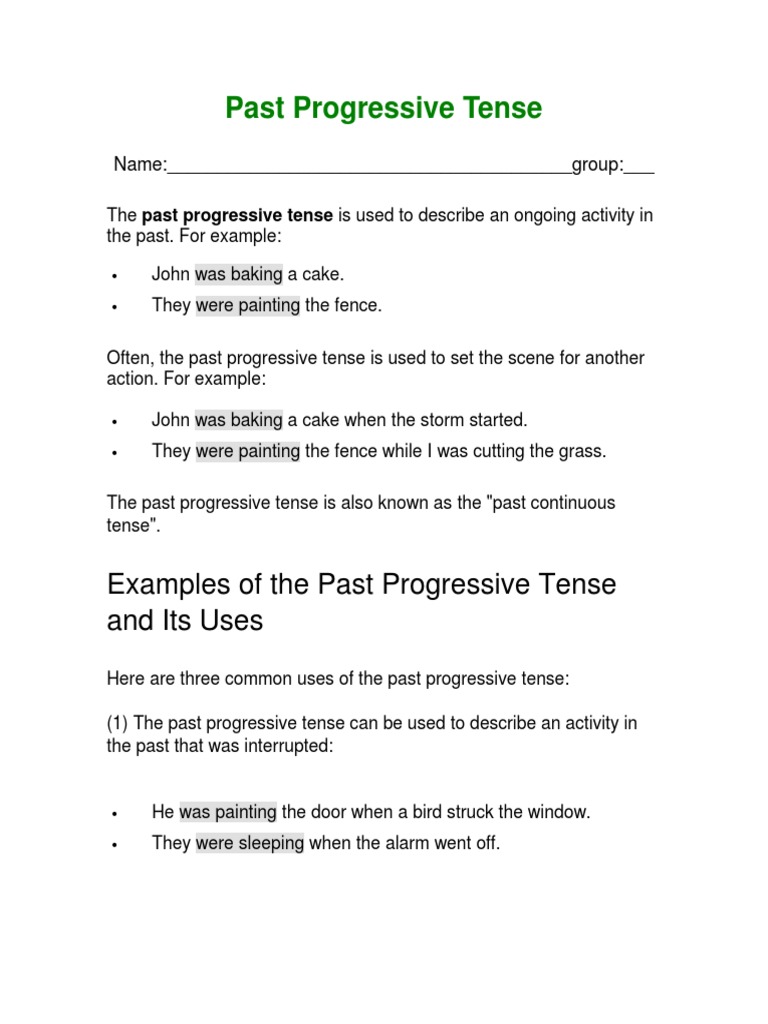 Understanding Past Progressive Tense | PDF | Stress (Linguistics ...