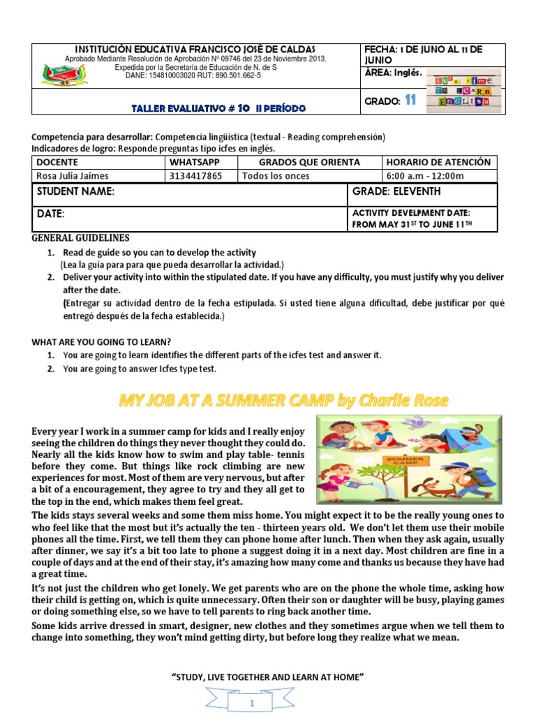 ICFES English Activity Guide for 11th Grade | PDF | Wellness