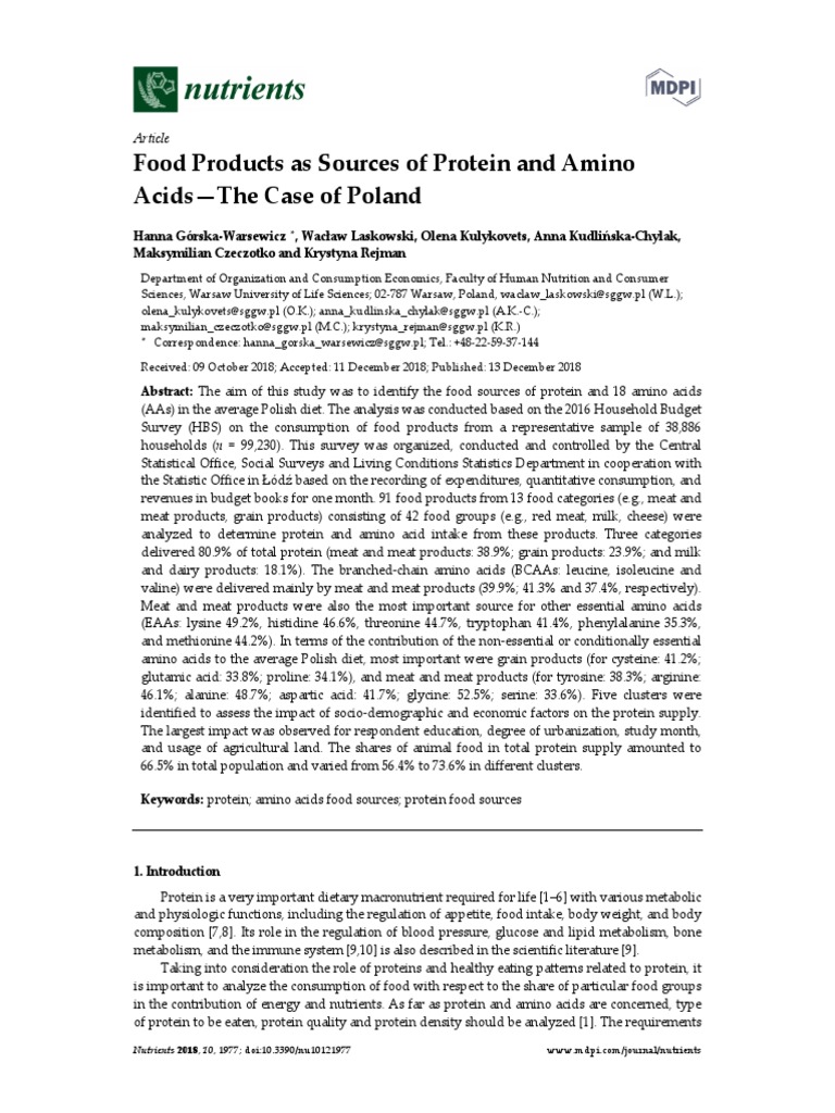 Food Products As Sources of Protein and Amino Acid | PDF | Natural ...