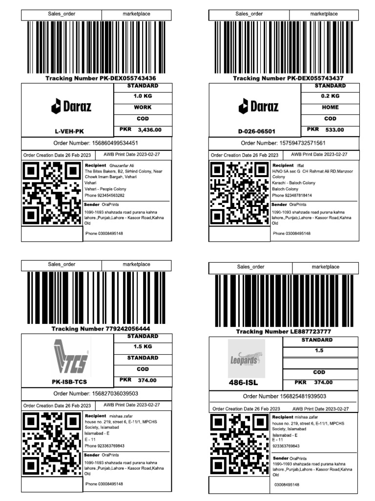 Shipping Label 6 Orders Daraz 27022023 PDF