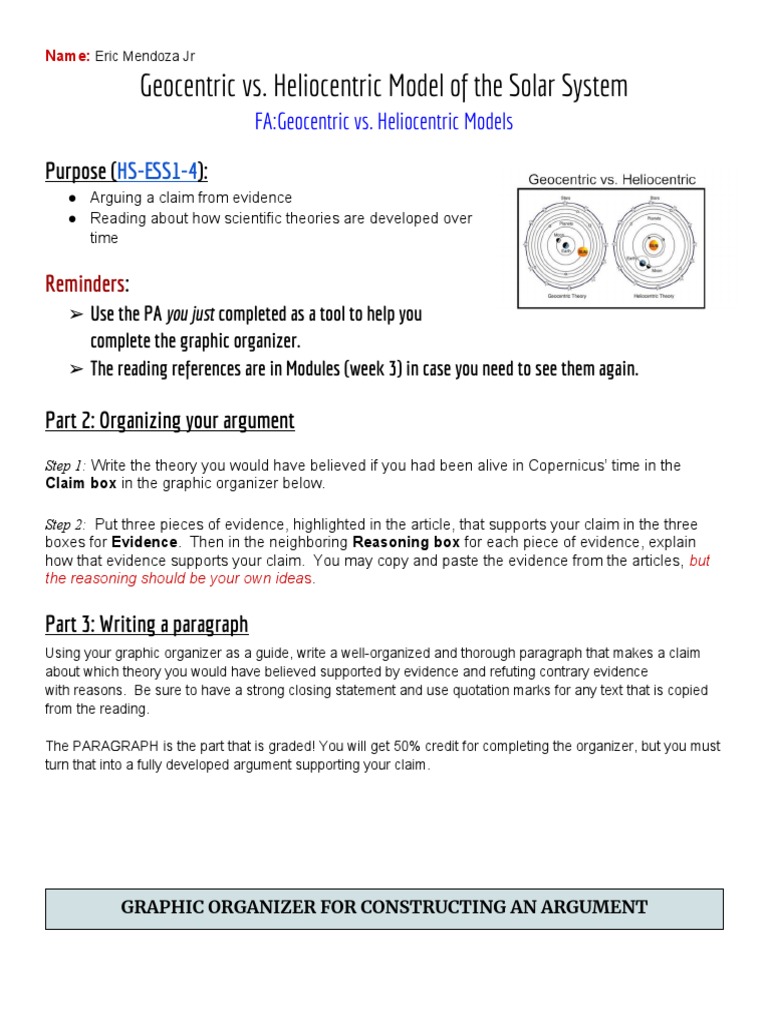 FA - Geocentric vs. Heliocentric Model of The Solar System (Common Task
