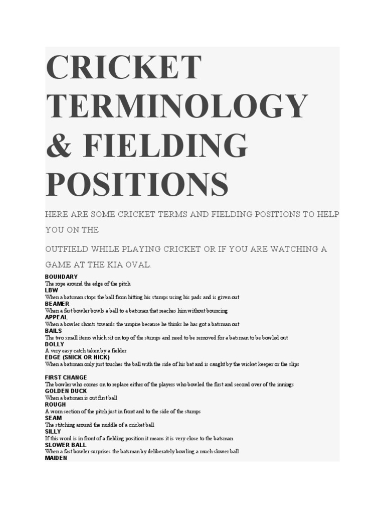 Cricket Terminology PDF