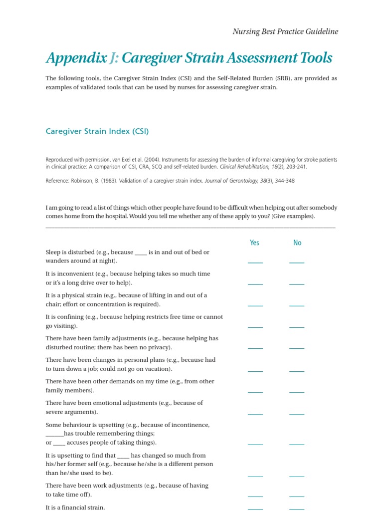 Caregiver Strain Index Csi | PDF | Caregiver | Psychology