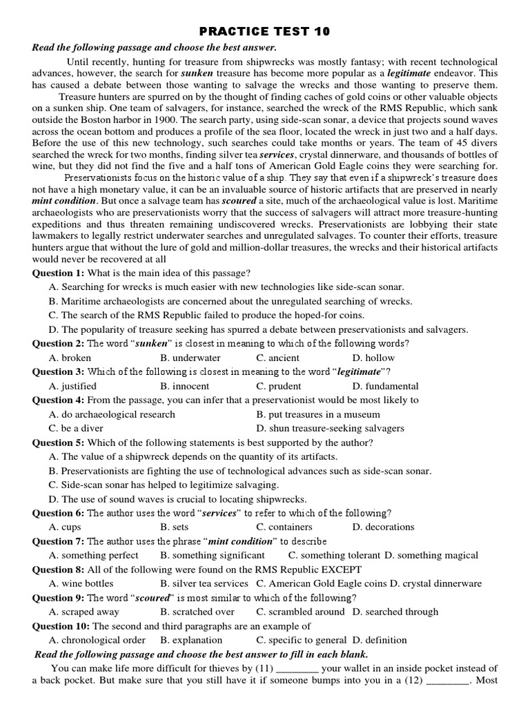 Practice Test 10 | PDF | Shipwrecks