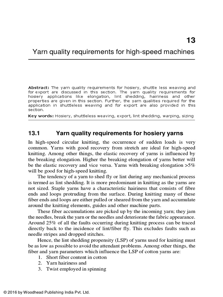 Yarn Quality Requirements For HighSpeed Machines PDF Yarn Knitting