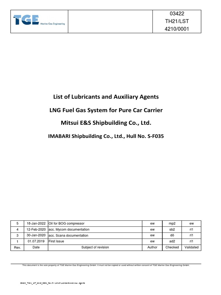 TH21 LST 4210 0001 Rev.5 List of Lubricants and Aux. Agents