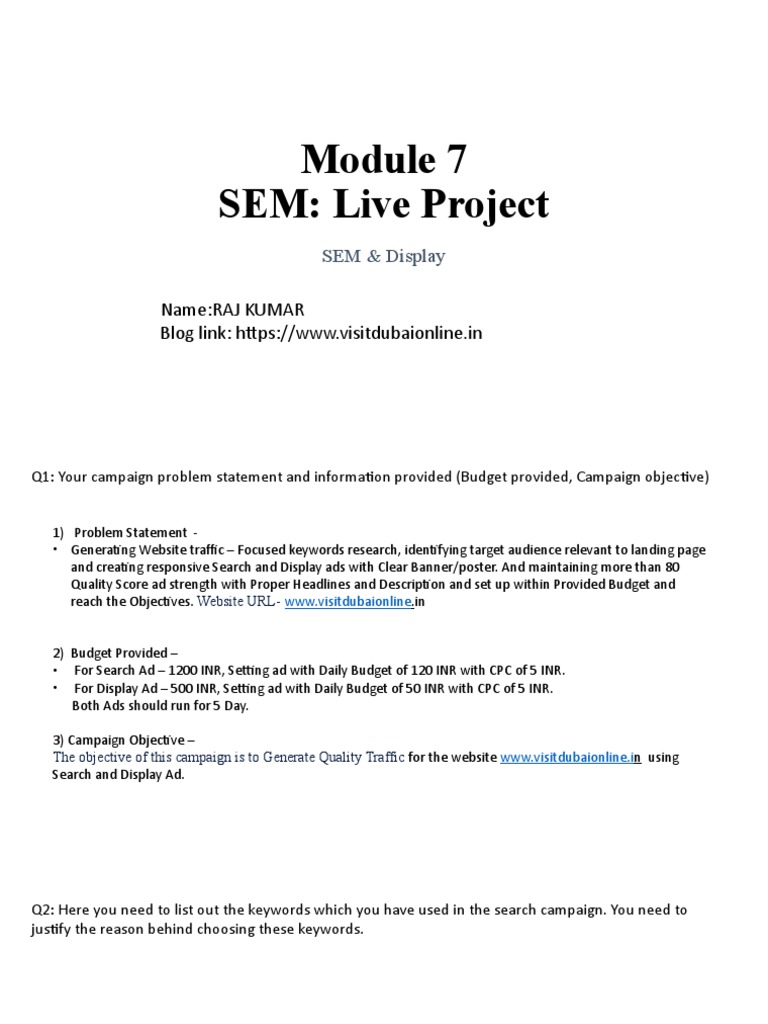 MICA SEM&display Liveproject Template+ (2) + | PDF | Business Process ...
