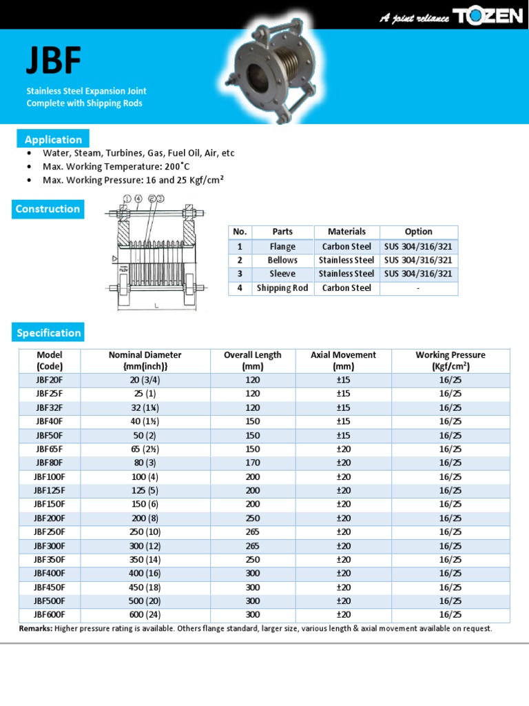 Brosur Expantion Joint JBF Tozen PDF Steel Physical Sciences