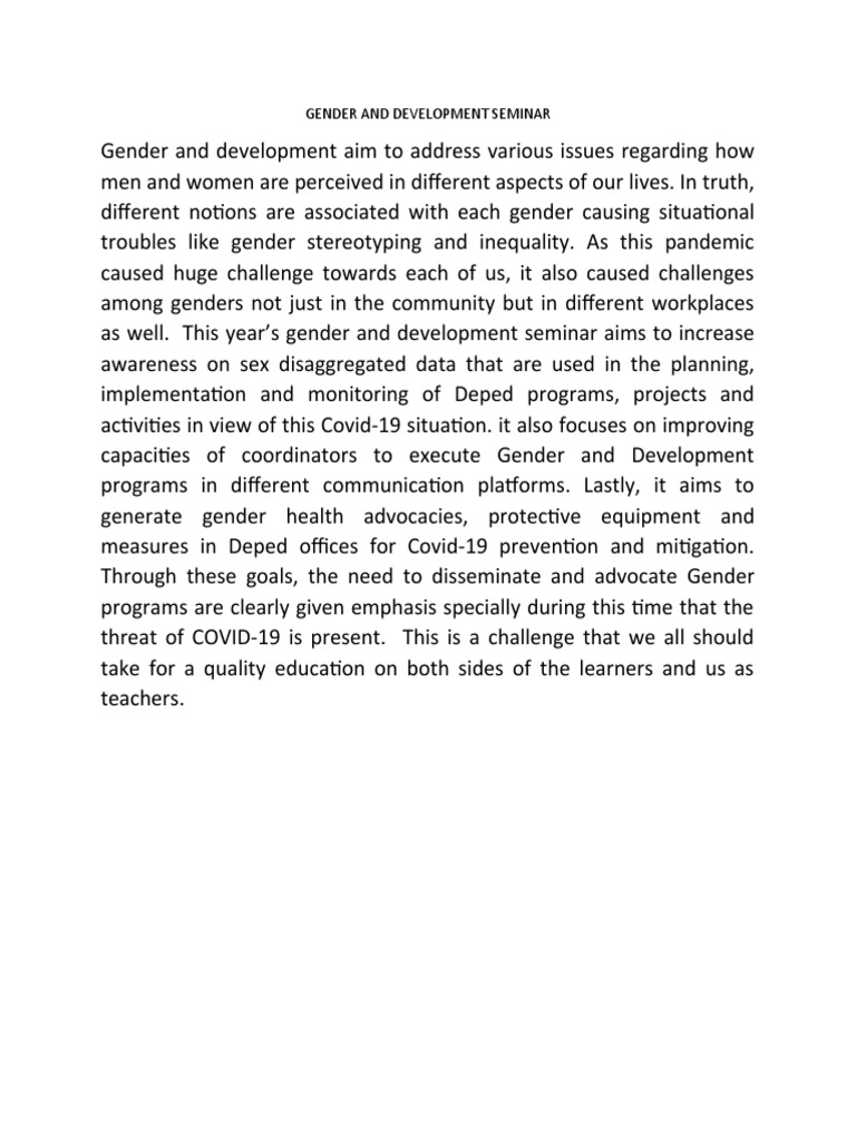 Gender And Development Seminar Pdf