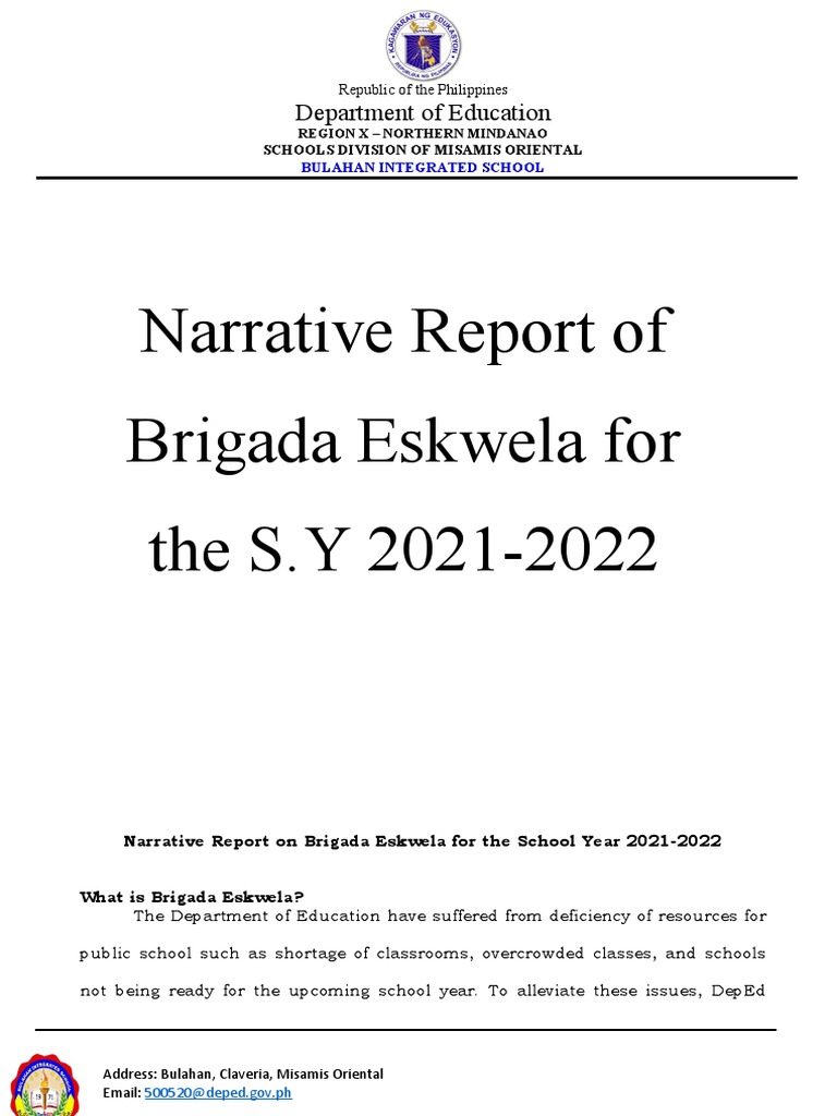 Narrative report of brigada eskwela pdf