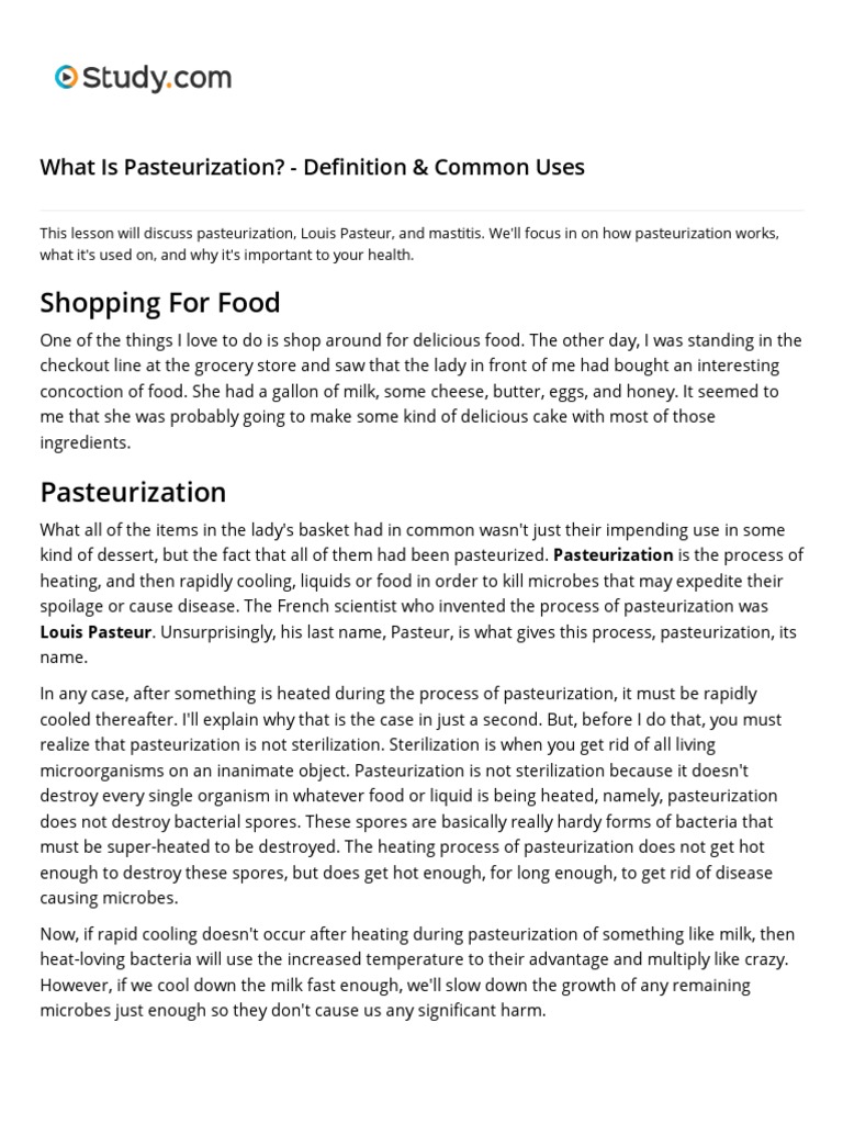 Lesson 06 What Is Pasteurization Definition & Common Uses PDF PDF