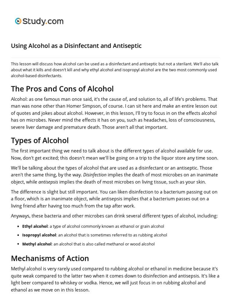 Lesson 08 Using Alcohol as a Disinfectant and Antiseptic.pdf PDF Ethanol Antimicrobial