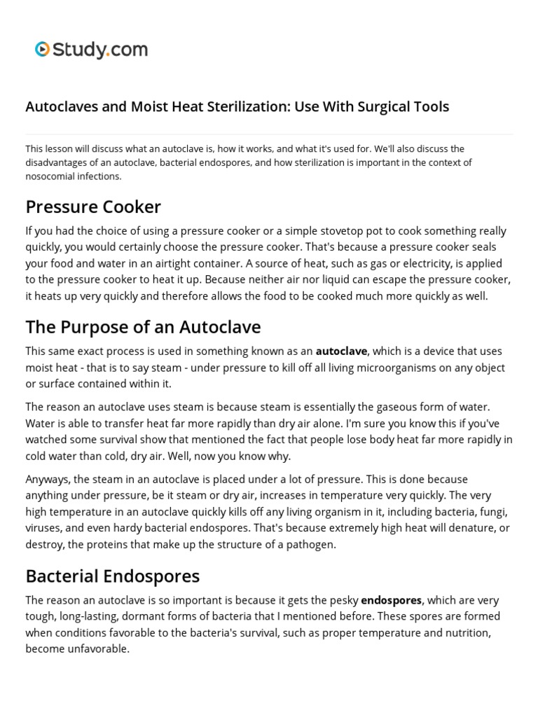 Lesson 02 Autoclaves and Moist Heat Sterilization Use With Surgical Tools PDF PDF