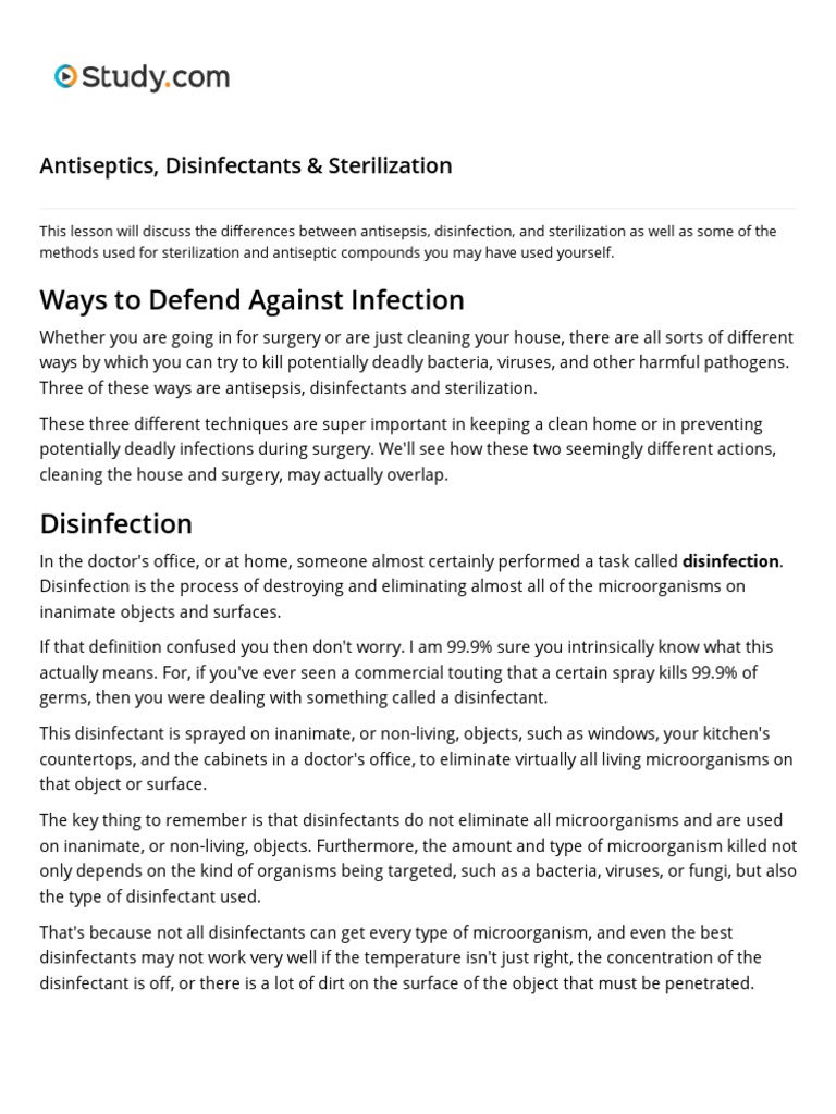 Lesson 01 Antiseptics, Disinfectants & Sterilization PDF PDF