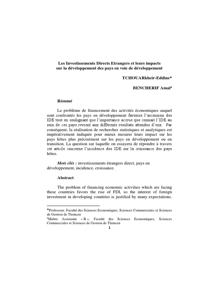 Impact des IDE sur la croissance économique | PDF | Croissance ...