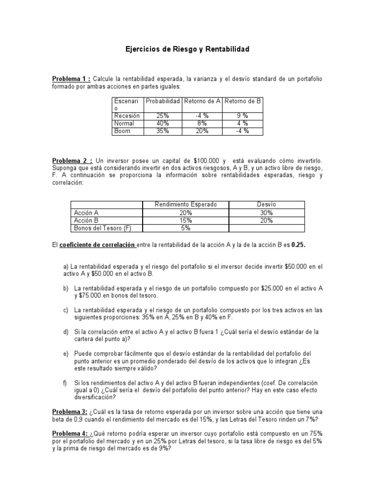 Ejercicios de Riesgo y Rentabilidad | PDF | Portafolio (Finanzas ...