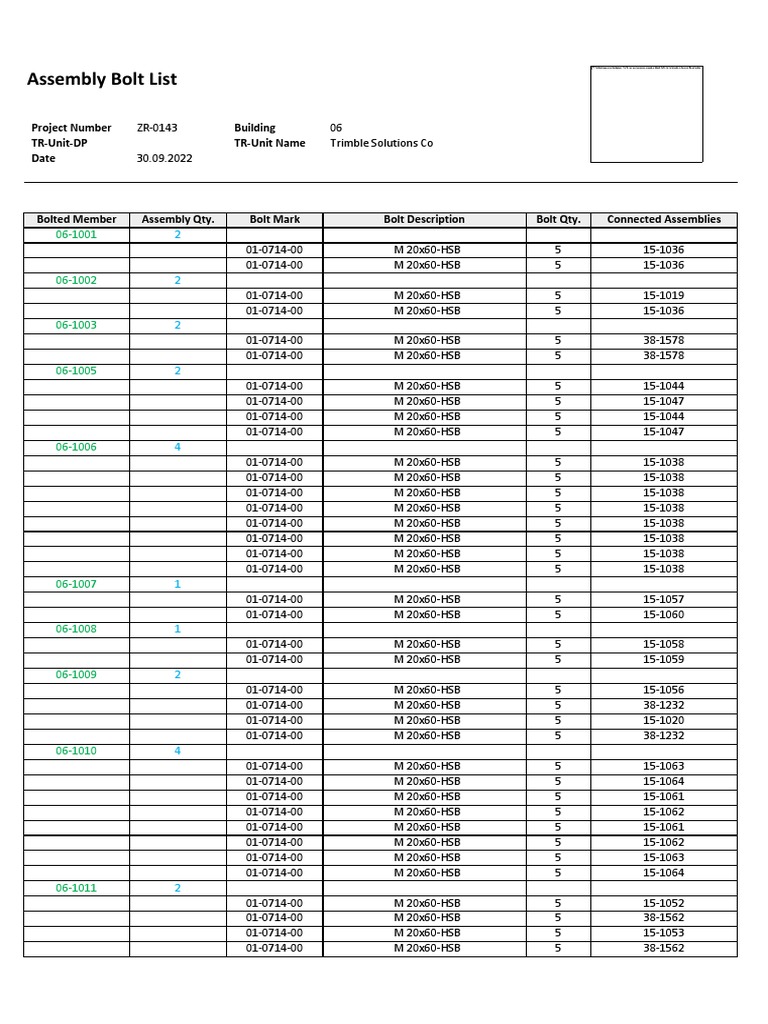 ZR0143-B06-ASSY BOLTS LIST-Piperack PDF | PDF