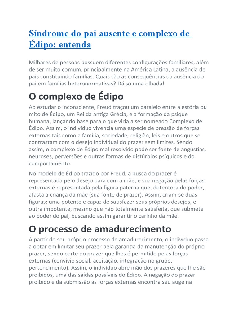 Síndrome Do Pai Ausente e Complexo de Édipo Entenda | PDF | Família ...