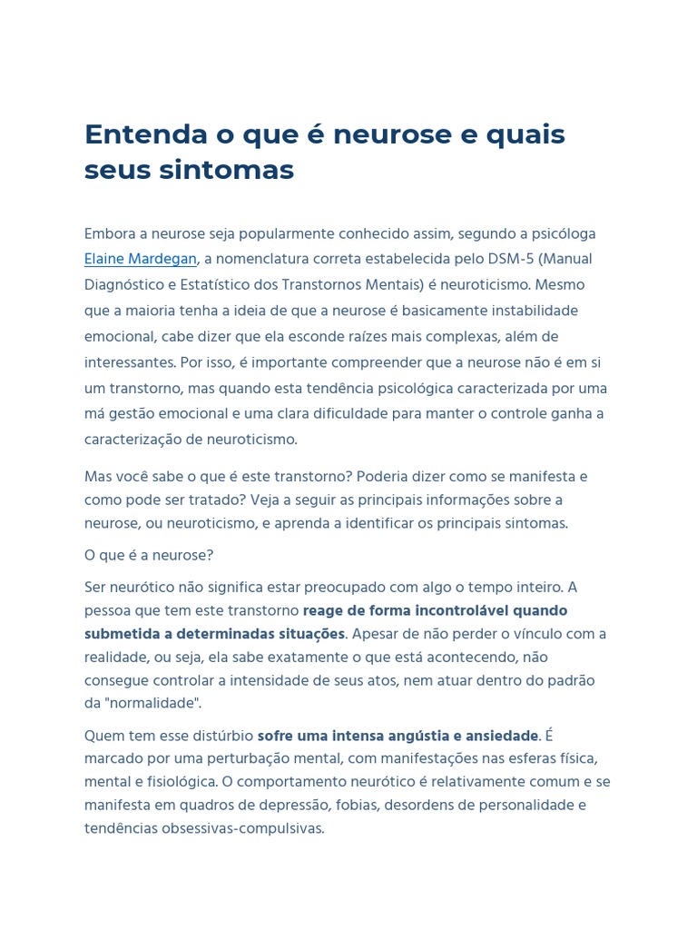 Compreendendo a Neurose e Seus Sintomas | PDF