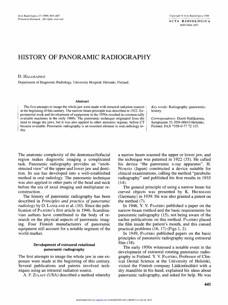 History of Panoramic Radiography PDF Radiography Medical Imaging