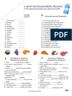 Countable and Uncountable Nouns Worksheet