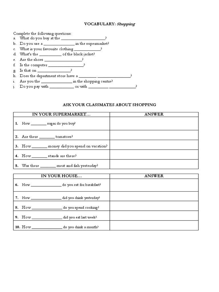 Shopping Questions | PDF | Career & Growth | Wellness