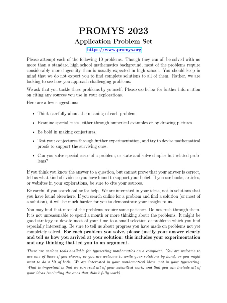 PROMYS 2023 Application Problem Set | PDF | Area | Mathematics