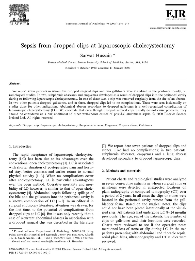 Dropped clips during lap cholecystectomy PDF Ct Scan Gastroenterology